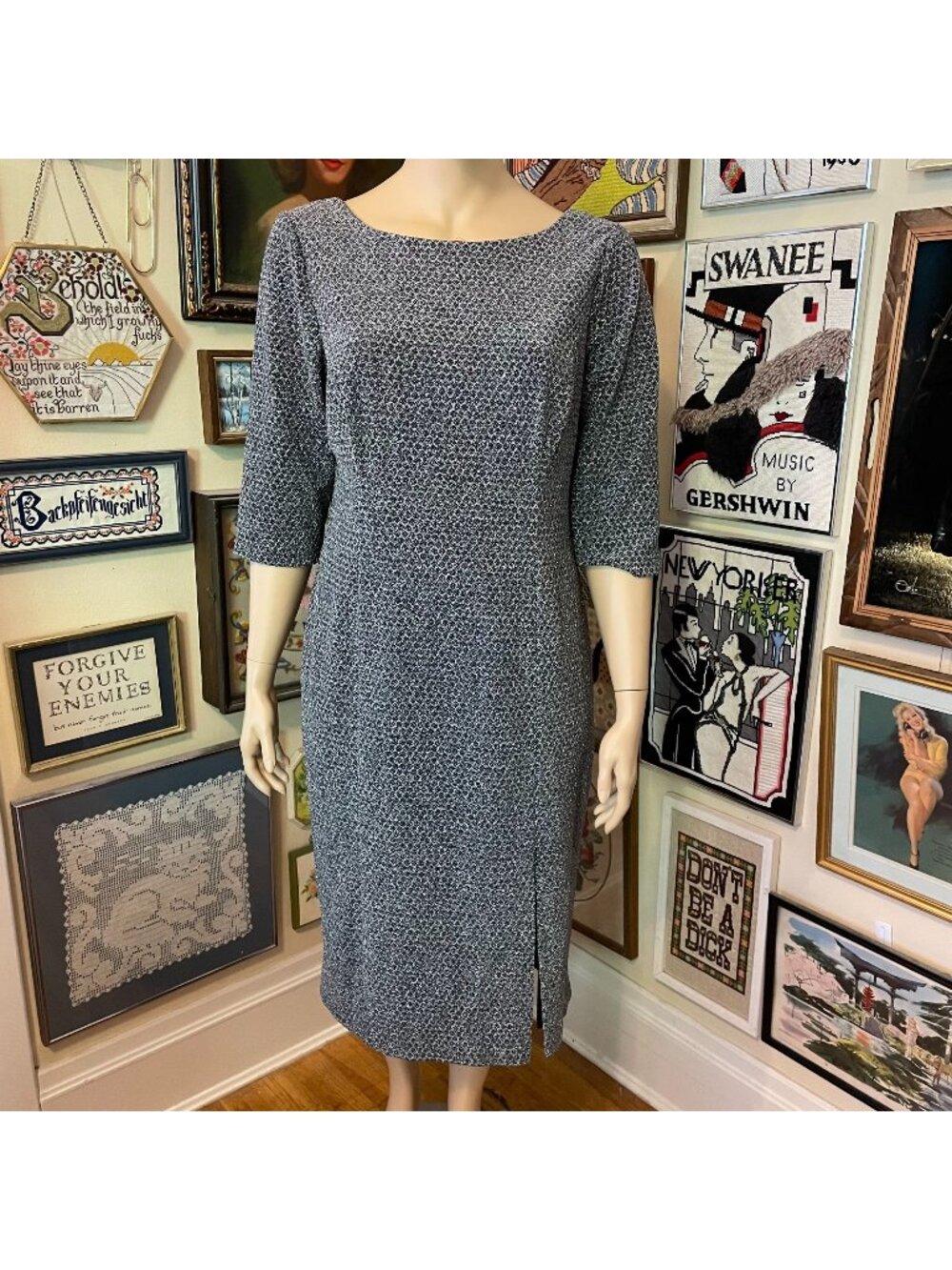 Adrianna Papell Black & White Metallic Midi Sheath Dress 26W Elegant Formal Wear